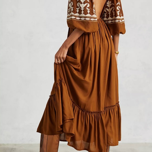 Anthropologie Boho Maxi Dress NWT Rich Brown Embroidered So Perfect & Stunning! - Picture 5 of 12